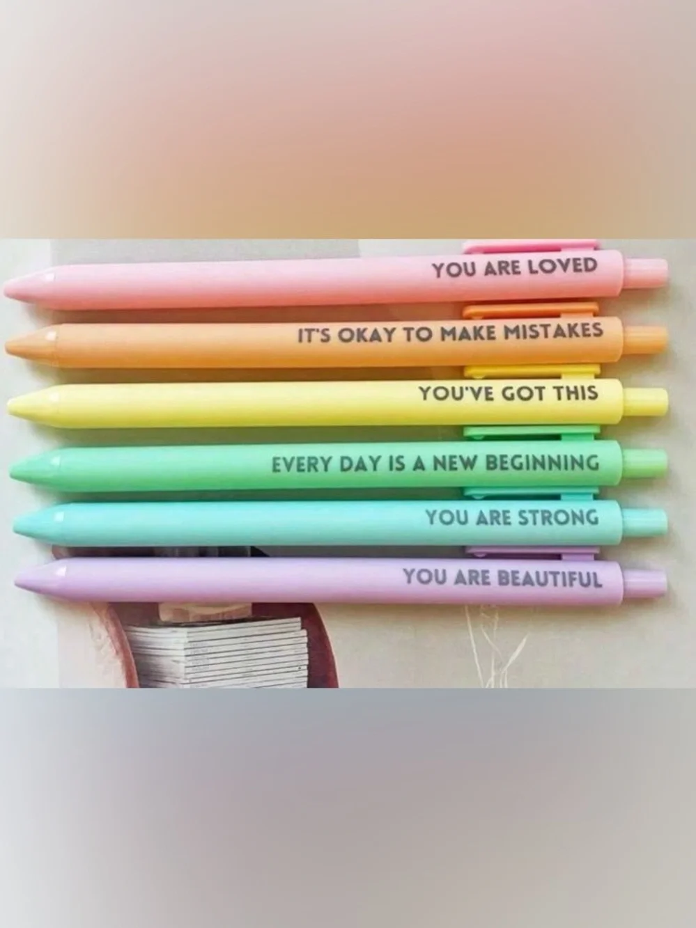 Inspirational Pen Set of 6 Motivational Quote Teacher Gifts Cute Stationery